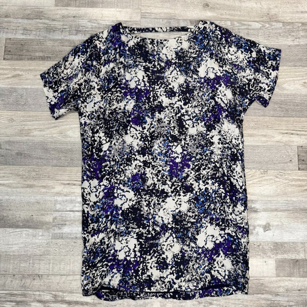 Club Monaco blue patterned 100% silk mini dress oversized medium D11